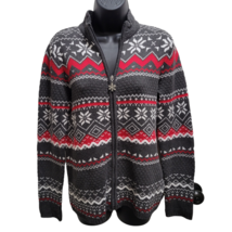 Breckenridge Women&#39;s Zip Up Snowflake Sweater Gray Red Knit Long Sleeve ... - £15.02 GBP