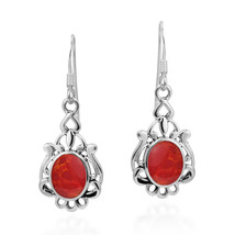 Vintage Boho Oval Red Victorian-Inspired Sterling Silver Earrings - £15.63 GBP