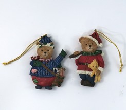 2 Christmas Ornament Teddy Bears Resin Holiday Tree Decor Vintage - £6.77 GBP