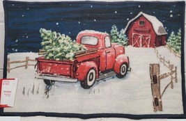 Printed Kitchen Rug (nonskid)(17&quot;x27&quot;) Christmas,Red Truck W/CHRISTMAS Trees, Dg - £13.95 GBP