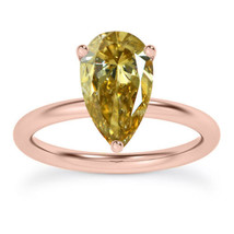 Natural Diamond Solitaire Ring Pear Cut Brown Color 14K Rose Gold 1.01 Carat GIA - £1,876.63 GBP