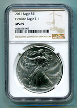 2021 T-1 American Silver Eagle Heraldic Eagle Ngc MS69 Brown Label Type One Pq - £43.82 GBP