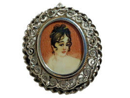 Filigree Silver Portrait Miniature Pin/Pendant Hand Painted Portrait Old... - £52.80 GBP