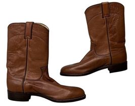 Vintage Justin Cowboy Boots Brown Leather USA Made Men 7D Women 9 NWT image 2