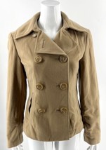 Express Womens Pea Coat Size 4 Tan Camel Double Breasted Jacket Wool Blend - £31.65 GBP