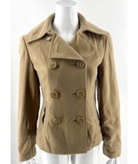 Express Womens Pea Coat Size 4 Tan Camel Double Breasted Jacket Wool Blend - $752.67 MXN