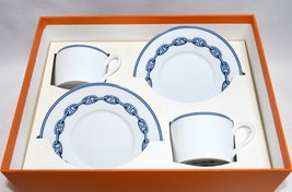 Hermes Chaine D&#39;ancre Tea Cup and Saucer 2 set blue coffee dinnerware 236 - £307.97 GBP
