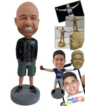 Personalized Bobblehead Cool dude relaxed wearing long sleeve round neck shirt w - £71.89 GBP
