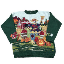 Vtg 1996 Tiara International Fall Harvest Pumpkin Scarecrow Halloween Sweater L - £30.05 GBP