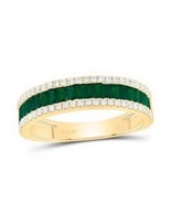 Natural Emerald Baguette &amp; Diamond Womens Band Ring 14k Yellow Gold 1.12... - $1,434.51