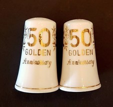 50th Anniversary Salt &amp; Pepper Shaker Set 22K Gold Paint Lefton Japan H-735 - £3.93 GBP