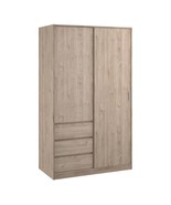 Large Modern Wooden Oak Wardrobe Sliding Door 3 Drawers Hanging Clothes ... - £577.56 GBP