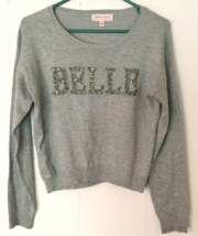 Philosophy sweater size S gray Belle on front in beads long sleeve light... - $10.09