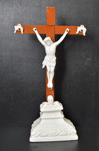 ⭐ French antique religious cross ,crucifix with skull,wood &amp; ceramic⭐ - £51.43 GBP