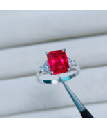 Lab created Ruby ring cushion cut Gemstone ruby ring 925 sterling silver... - £41.77 GBP