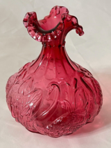 Vintage Fenton Cranberry Red Carnival Glass Swans Cattails Vase - £87.60 GBP