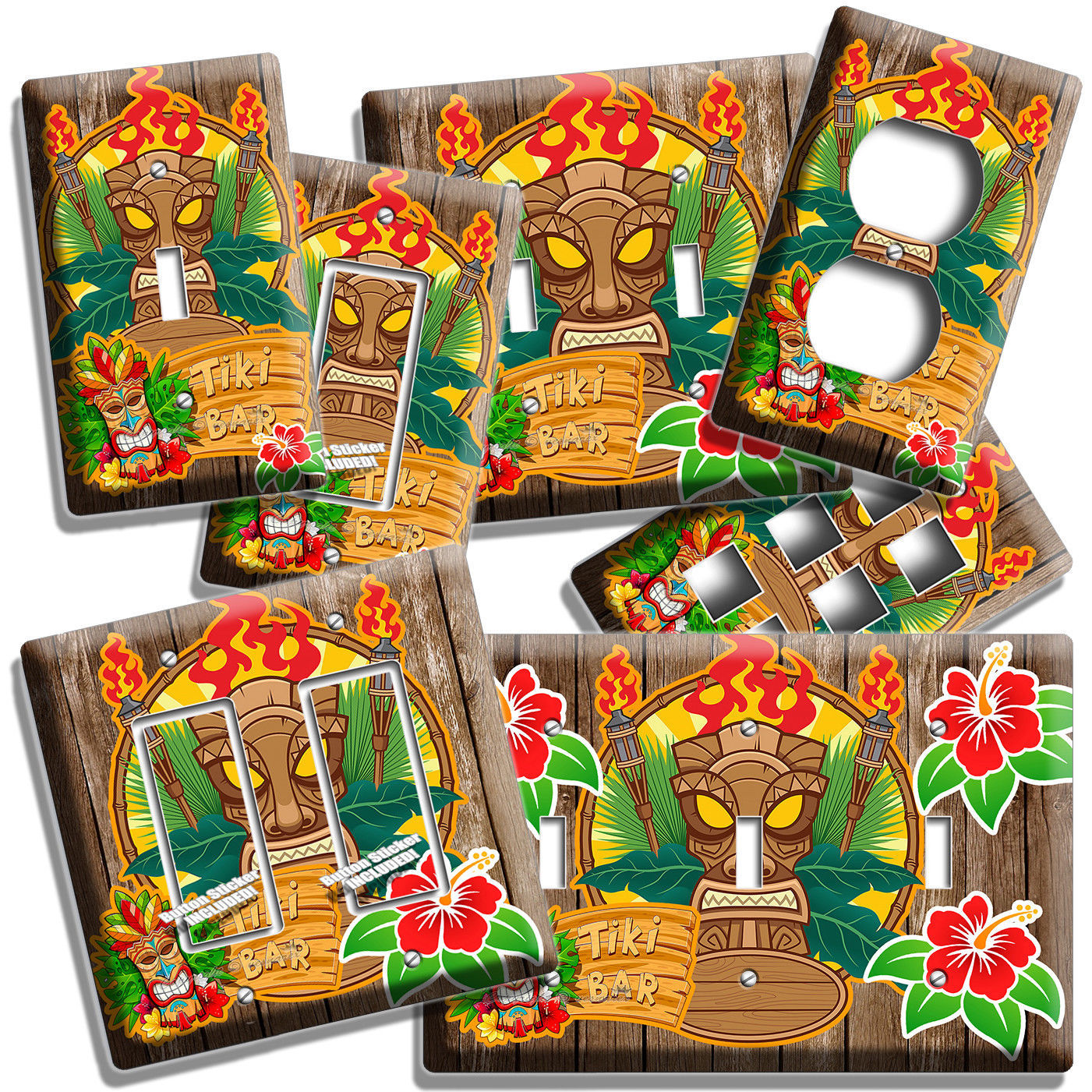 HAWAII HIBISCUS FLOWER TIKI BAR LIGHT SWITCH OUTLET WALL PLATE KITCHEN ART DECOR