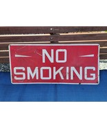 Vintage Metal No Smoking Sign Painted Red Metal Gas Station 20&quot; x 9&quot; - £28.64 GBP