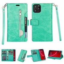 Leather Card Holding Zipper Case w/Strap for iPhone 12/12 Pro 6.1&quot; MINT GREEN - £7.68 GBP