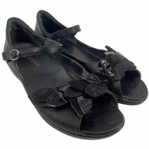 Ziera Womens 39 / 8.5 Black Floral Flower Petal Open Wedge Sandals Hook ... - $30.39