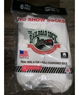 Railroad Sock ~ 6-Pair White No-Show Socks ~ Sock Size 10-13 Shoe Size 6-12 - $23.78