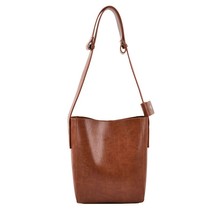 MUDUO New  minimalist lazy style hide bucket bag large-capacity one- leather tot - £63.48 GBP