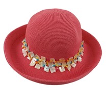 Coldwater Creek Hat Pink Paper Straw Mother of Pearl Squares Cruise Vacation - £19.47 GBP