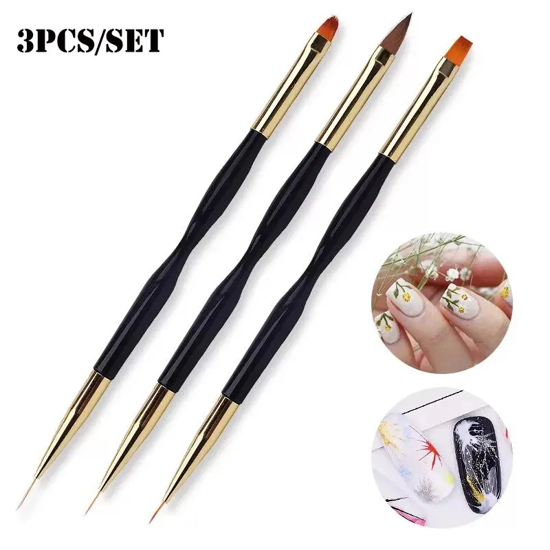 3 Pcs Manicure Brushes Dual Use Gel Gradient Brush Pinceles Ultra Thin Line - £10.52 GBP