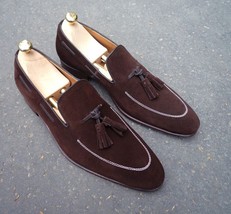 NEW Handmade Chocolate Brown shoes, Men&#39;s Loafer Slip On Moccasin Suede Tussle s - £113.76 GBP