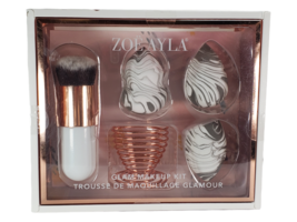 Zoe Ayla Glam Makeup Kit with Kabuki Brush 3 Makeup Sponges Sponge Holder NEW - £16.32 GBP