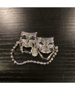 Vintage Comedy Tragedy Brooch Theater Face Mask Shiny Silver  Tone Pin D... - £11.85 GBP
