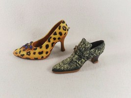 Set of 2 Miniature Shoes Leopard Print Grey Lace Displayed Only/Closed Case - $6.77