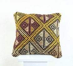 14x14 Kilim Cushion Cover Turkish Ottoman Boho Rustic Throw Pillow Case ... - $13.95