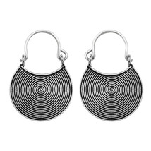 Boho Tribal Swirls Flat Circle Statement Hoop Lock Thai Tribe Silver Earrings - £18.98 GBP