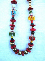 Christmas Wooden Toy Soldiers Bauble and Bead Chunky Handmade Necklace Vintage - $38.00