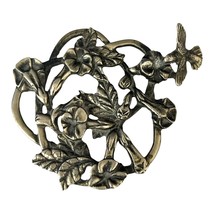 Vtg Metzke Solid Brass Trivet – Signed 1986, Hummingbird &amp; Morning Glory... - $26.00