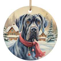 Cute Great Dane Dog Christmas Winter Vintage Ornament Ceramic Gift Decor Hanging - £11.83 GBP