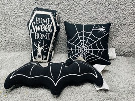 Home Sweet Home Hey Boo Spider Web Bat Set Of 3 Decorative Pillows - £22.47 GBP