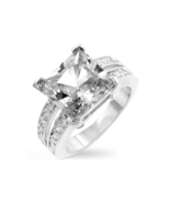 Silvertone Rhodium Plated Brass Large Princess Cubic Zirconia Engagement... - €27,39 EUR
