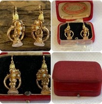 Vtg 14K Yellow Gold Seed Pearl Earrings 4.14g Fine Jewelry Leverback Pierced - £398.07 GBP