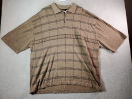 Goouch Polo Shirt Mens 2XL Brown Knit Silk Short Casual Sleeve Collared 1/4 Zip - £20.46 GBP