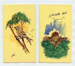 2 Hand Made Haiti Art Cards Bird &amp; Citadelle Maid with Wood  - £21.80 GBP