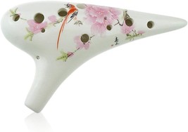 Ocarinawind &quot;Bird Love Flower&quot; 12 Hole Ceramic Ocarina, Hand Painting. - $36.98