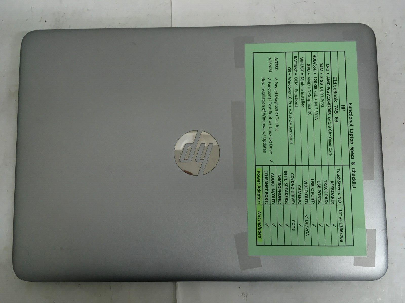 HP Elitebook 745 G3 14 inch preowned functional laptop - $77.13