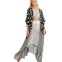 Women Plaid Striped Chiffon Beach Kimono Cardigan Half Sleeve Open Front... - £36.16 GBP