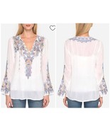 Johnny Was Tanya Tonal White Blouse Women&#39;s Sm C14318-5 Embroidered Boho... - $69.99