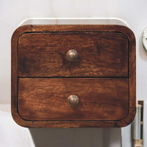 Solid Walnut Wall-Mounted Bedside, Mini Curved, 2-Drawer, Brown - $204.96 CAD