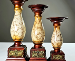 Vintage Marble Look Gold Tone And Wooden 3 Tier Candle Holder Set 8 10 1... - $39.99
