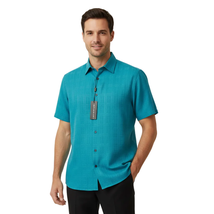 Men Short Sleeve Sport Shirt by BASSIRI Light Weight Soft Microfiber 60081 Teal image 7