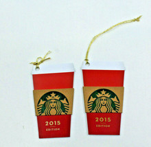 Starbucks Coffee 2015 Gift Card Red Holiday Paper Cup Die Cut Zero Balance Set 2 - £9.19 GBP